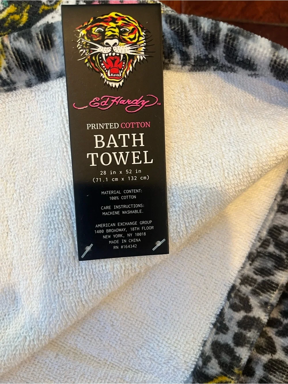 Ed Hardy Grey Leopard Tiger Print Bath and Hand Towel Set